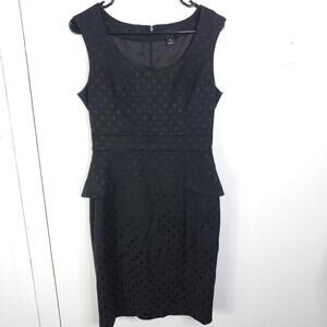 WHBM Dress WOmens 4 Polka Dot Peplum Career Knee Length Pencil Scoop Neck